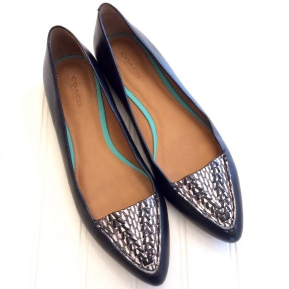 Coach Shoes - Coach black leather snake print oakland flat 8.5
